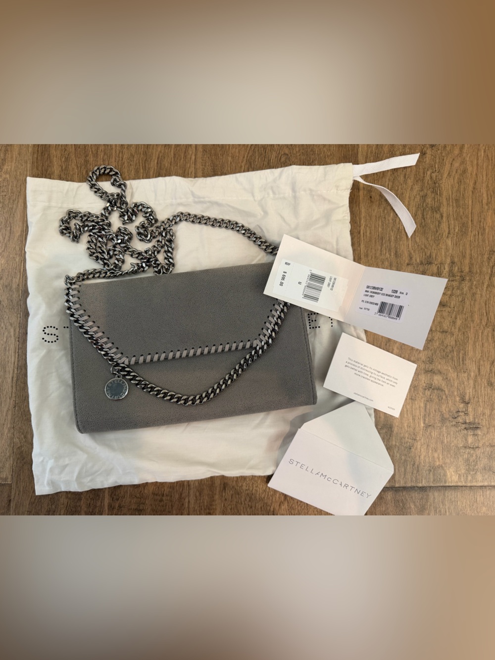 Stella McCartney light Grey Mini Chain Crossbody Eco Shaggy Deer, duster bag